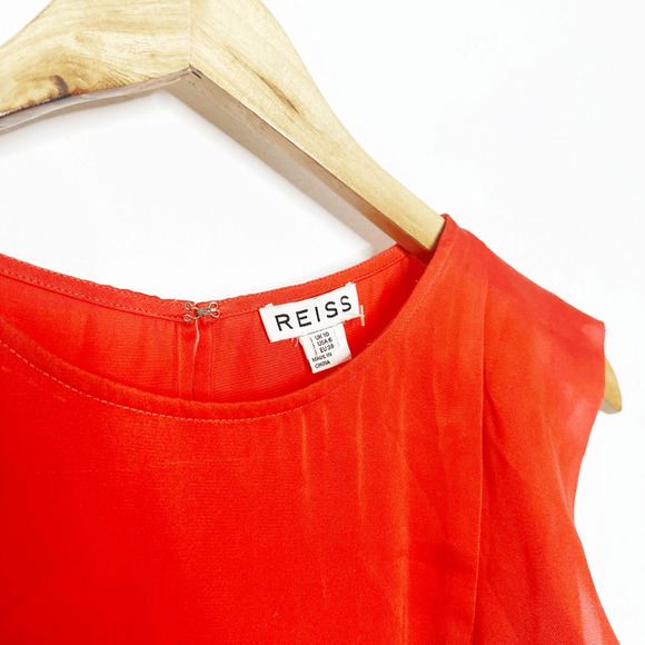 REISS Sleeveless Ruffle Blouse Orange shell career classic womens US 6 - Picture 3 of 6